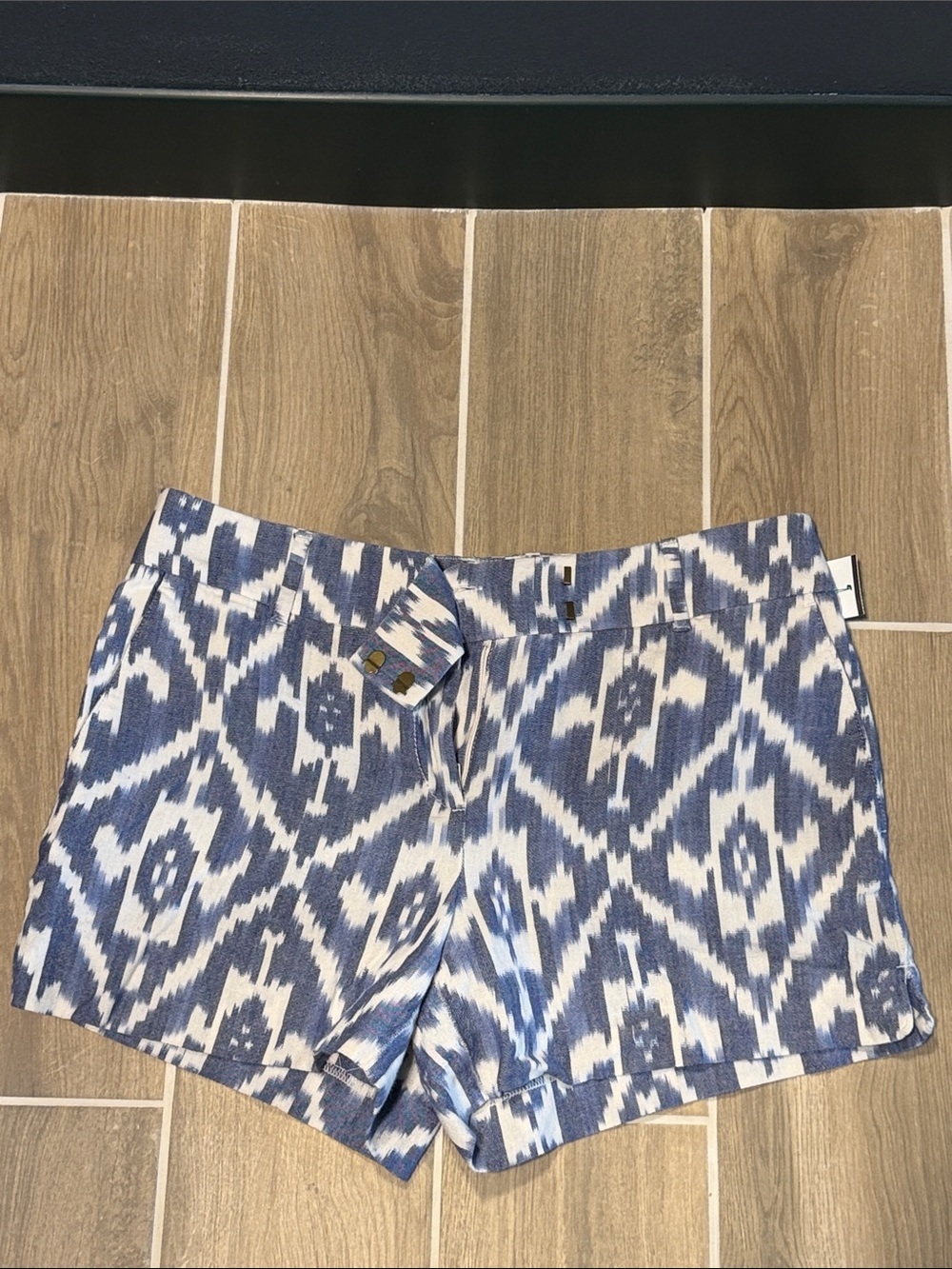 LOFT Blue and White Ikat Print Bermuda Shorts